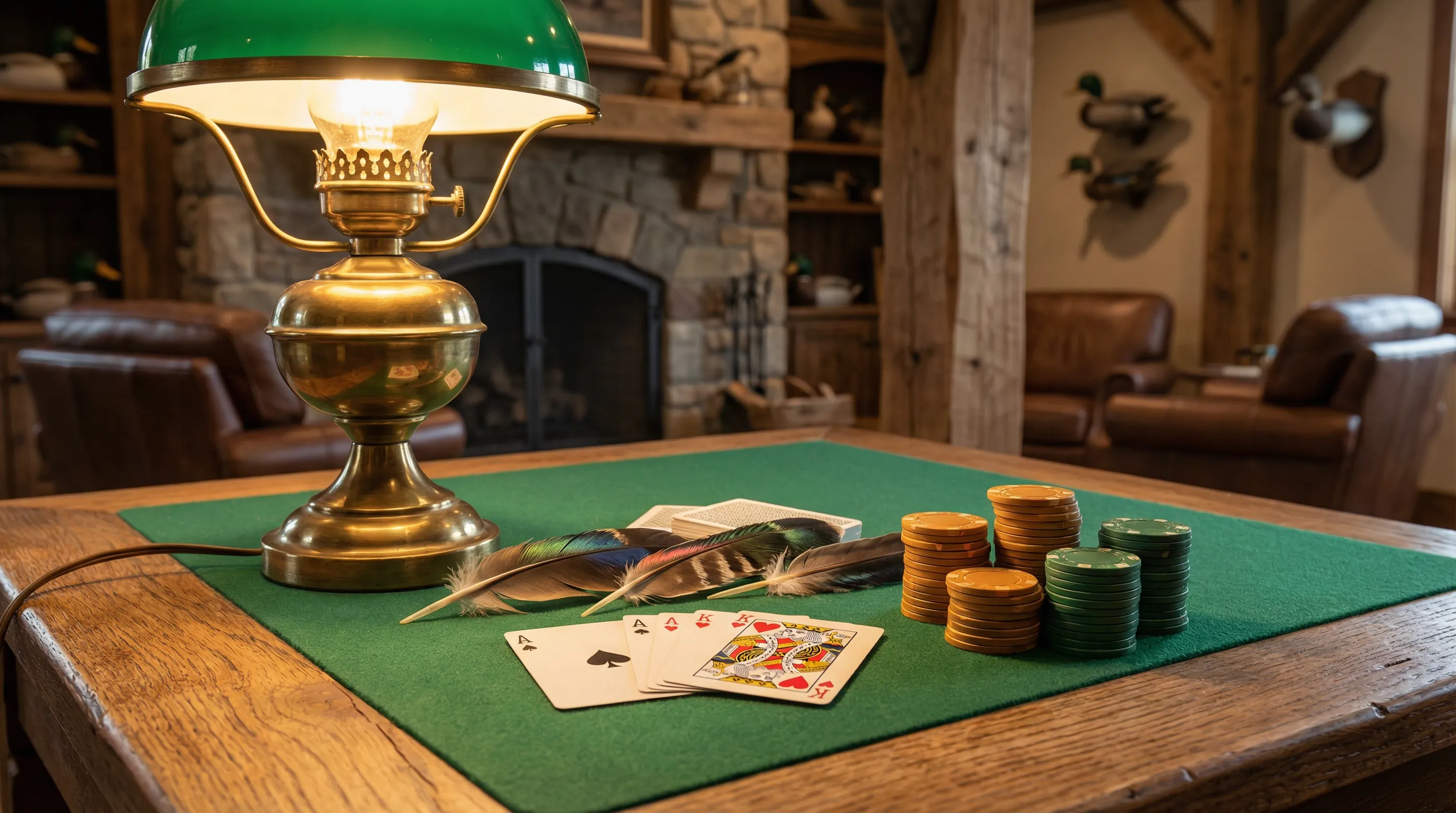 Mesa de Blackjack em ambiente de lodge de caça